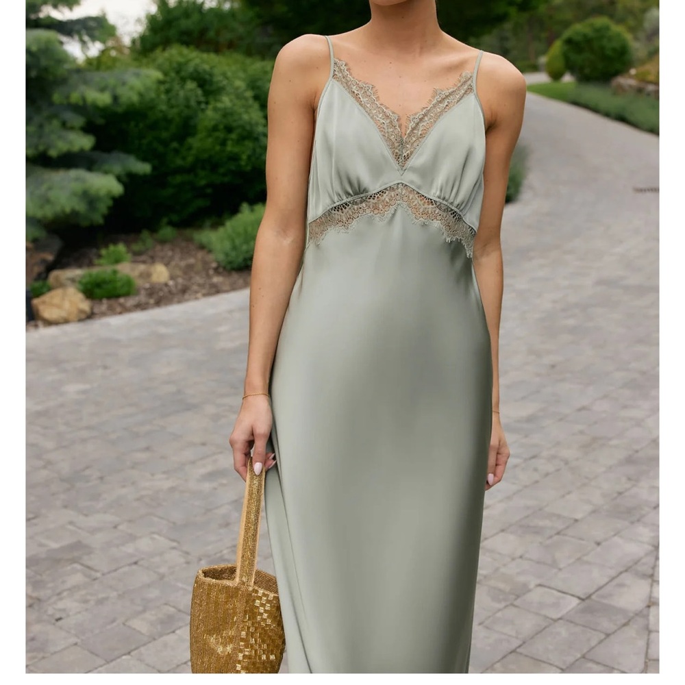 Park & Fifth Satin Isadora Dress in True Sage